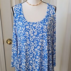 WHITE MARK WOMENS PLUS SIZE COLD SHOULDER 3/4 SLEEVE BLUE & WHITE TOP SIZE 2XL